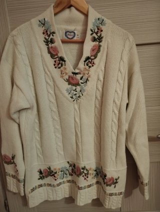 Maglione donna beige floreale ricamato M