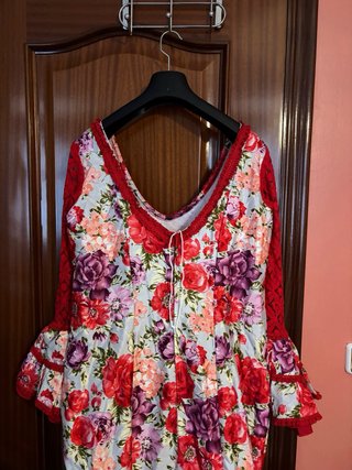 Traje Flamenca Mujer Rojo Flores