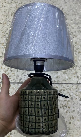 Lámpara de mesa cerámica verde y gris