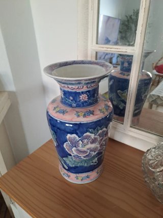 Jarrón/Florero de porcelana azul y rosa