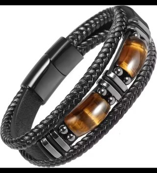 Pulsera Cuero de vaca Trenzado y Acero de Titanio