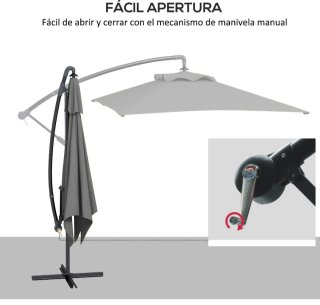Sombrilla excéntrica jardín gris
