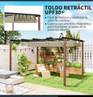Pérgola Jardín 4x3 Techo Retráctil imt. Madera
