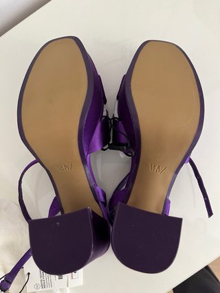 Sandalias Zara Tacon Satin Morado Plataforma Talla