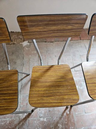 5 Sillas Vintage simulación Madera y Metal