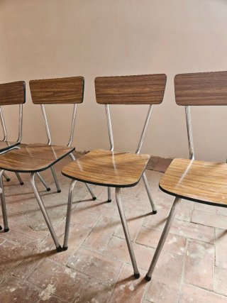 5 Sillas Vintage simulación Madera y Metal
