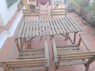 Conjunto Mesa y Sillas Terraza Madera.