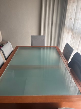 Mesa de comedor extensible madera y cristal