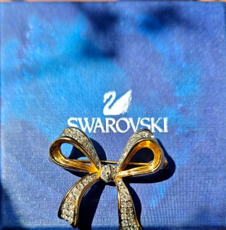 Spilla cigno Swarovski oro e argento