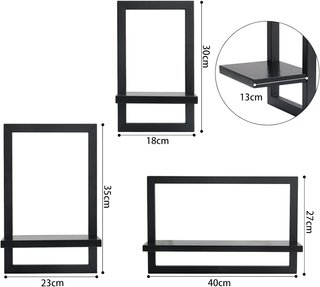 Set 3 Scaffali a Parete Nero in Legno e Metallo