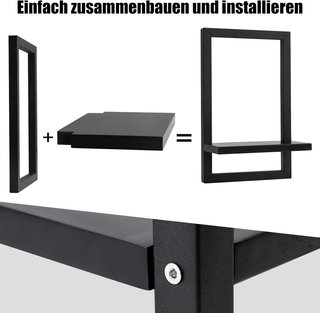Set 3 Scaffali a Parete Nero in Legno e Metallo