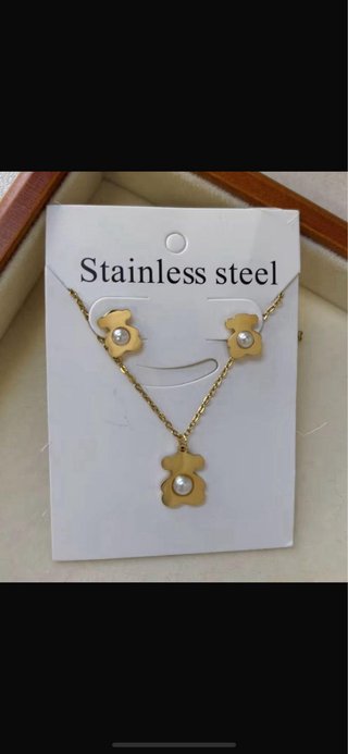 Conjunto Collar y Pendientes Oso Stainless Steel