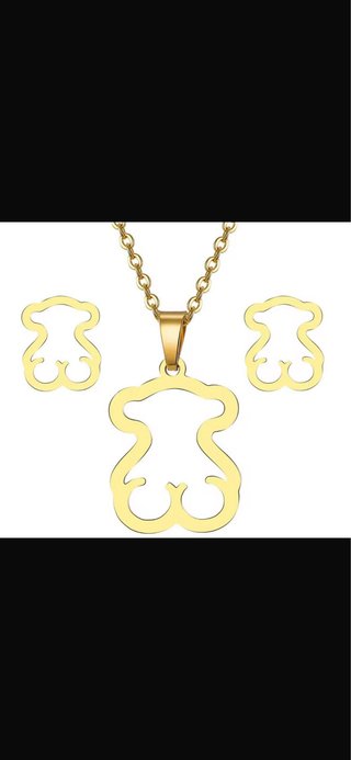 Conjunto Collar y Pendientes Oso Stainless Steel