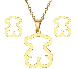 Conjunto Collar y Pendientes Oso Stainless Steel