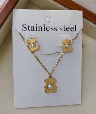 Conjunto Collar y Pendientes Oso Stainless Steel