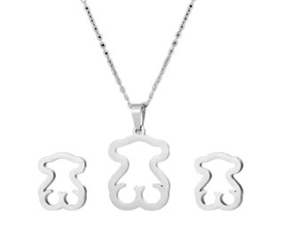 Conjunto Collar y Pendientes Oso Stainless Steel