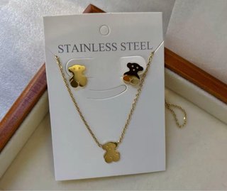 Conjunto Collar y Pendientes Oso Stainless Steel