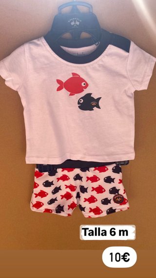 Conjunto bebé 6m camiseta y bañador peces SpanoloS