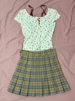 Minifalda plisada cuadros beige