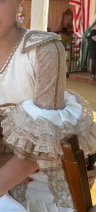 Traje Flamenca Niña Blanco y Beige
