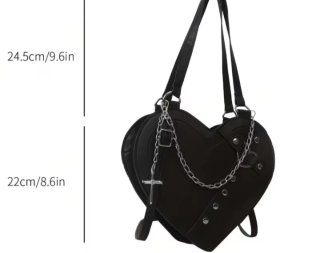 Bolso Corazón Negro con Cadena y Cruz