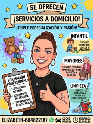 Cuidados infantiles y personas mayores, y limpieza