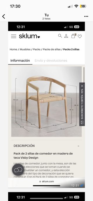 Sillas de madera. Pack de 6.