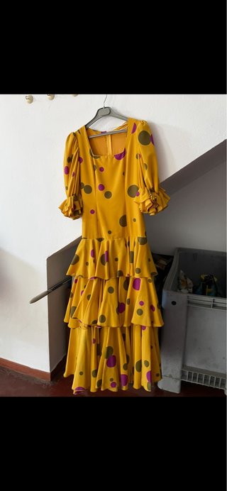 Vestido Flamenca Amarillo Lunares Morados