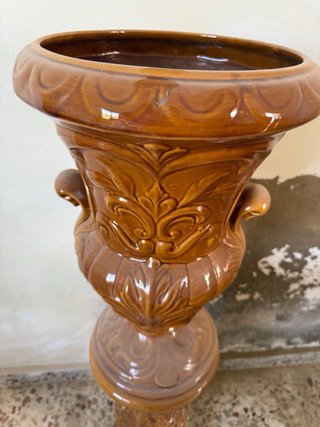 Antiguo Macetero Cerámica Marrón