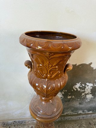 Antiguo Macetero Cerámica Marrón