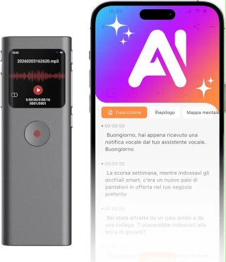 Registratore Vocale AI 64GB Grigio
