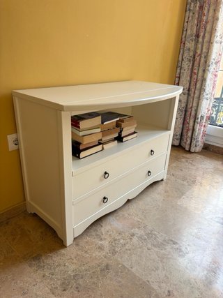 Mueble TV blanco madera 2 cajones