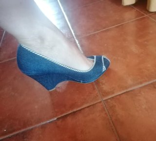 Sapato Salto Cunha Aberto Azul