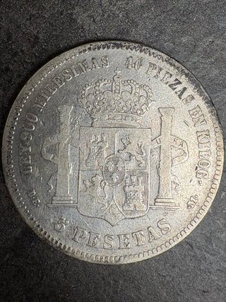 Moneda 5 Pesetas 1876, 25 gr plata 900