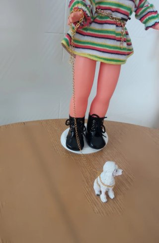 Perrito con doble arnés y cadena para Nancy Otoño
