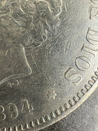 Moneda 5 Pesetas Plata 1894, 25gr plata 900