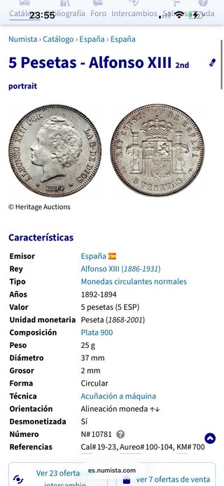 Moneda 5 Pesetas Plata 1894, 25gr plata 900