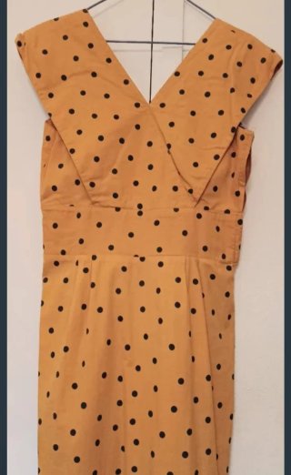 Vestido amarillo mostaza topos negros T.44