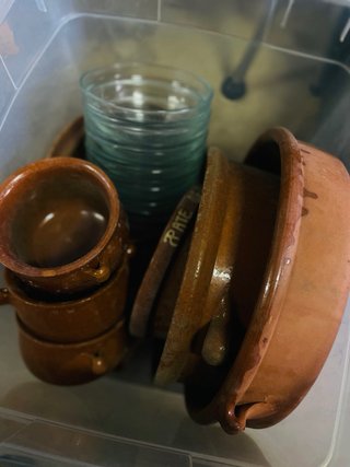 Lote pack cazuelas barro y cuencos cristal