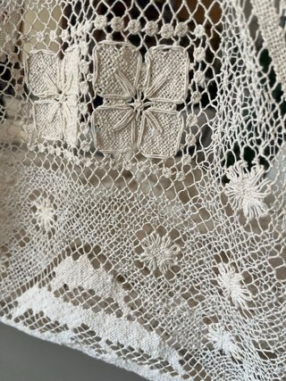 Copriletto in pizzo filet avorio 200x220