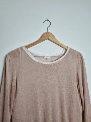 Jersey fino beige con efecto doble capa para mujer