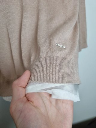 Jersey fino beige con efecto doble capa para mujer