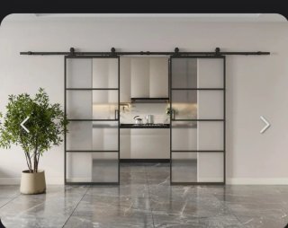 Puerta corredera doble aluminio y cristal templado
