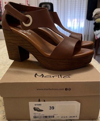 Sandalias Marila Cuña Piel Marrón