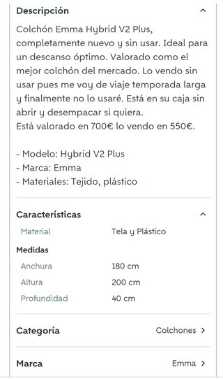 Colchón Emma Hybrid V2 Plus Nuevo