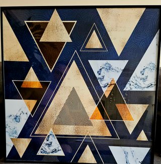 Lienzo abstracto geométrico azul y dorado