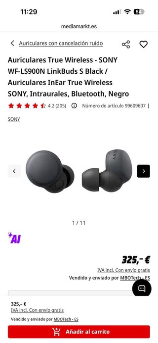 Auriculares Sony Negros link busd s Mod WF-LS900N