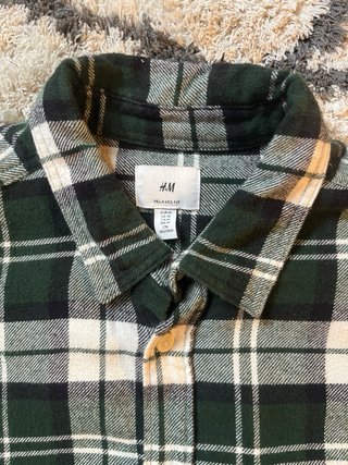 H&M Camisa Cuadros Verde y Blanca