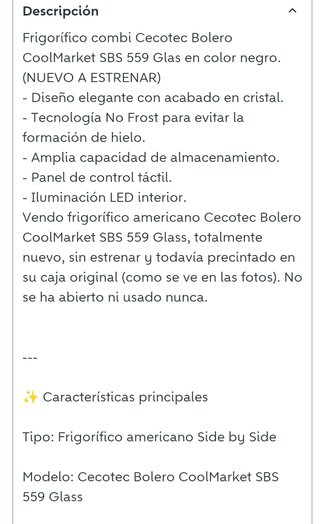 Frigorífico Cecotec Bolero SBS 559 Glas Negro