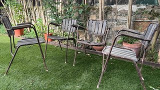 4 Sillas Jardín Vintage Metal y Madera